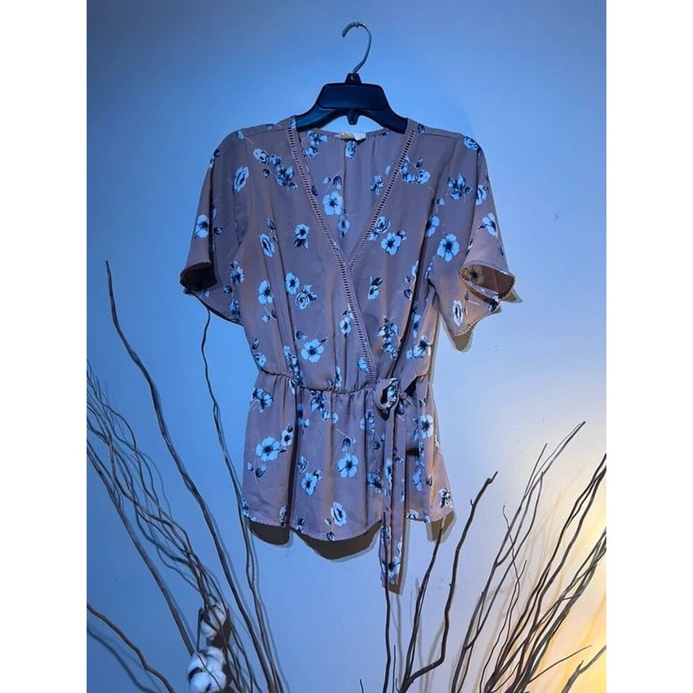 Sienna Sky Floral V neck blouse with flutter sleeve